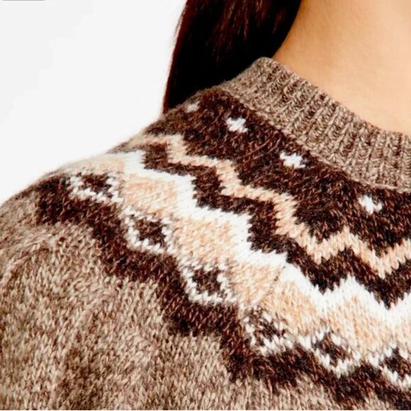 FRAME Fair Isle Crew Sweater XXS Hot Cocoa Cashmere Fairisle Mushroom - Picture 5 of 6